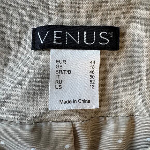 VENUS Linen Blend Blazer Jacket Women's Size 12 Beige with Fringe Details Career - Picture 10 of 13